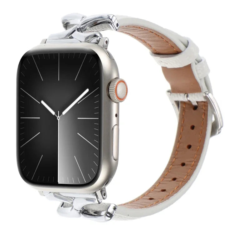 สายรัดนาฬิกาหนังแท้หัวเข็มขัดรูปตัว X ลายจุด สำหรับ Apple Watch 46 มม. / 49 มม. / 45 มม. / 44 มม. และ Apple Watch 42 มม. / 41 มม. / 40 มม. / 38 มม.