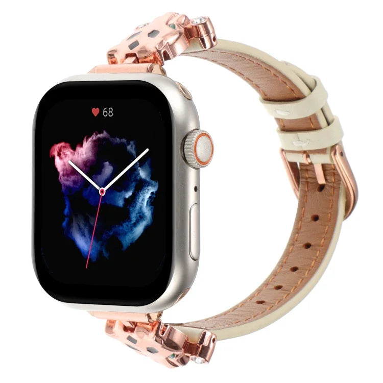 สายรัดนาฬิกาหนังแท้หัวเสือดาว สำหรับ Apple Watch 46 มม. / 49 มม. / 45 มม. / 44 มม. และ Apple Watch 42 มม. / 41 มม. / 40 มม. / 38 มม.