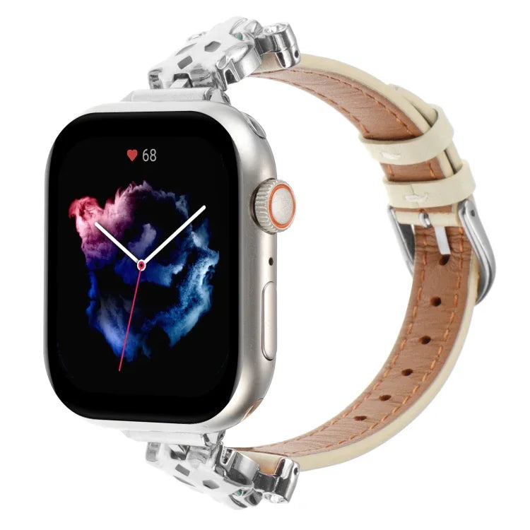 สายรัดนาฬิกาหนังแท้หัวเสือดาว สำหรับ Apple Watch 46 มม. / 49 มม. / 45 มม. / 44 มม. และ Apple Watch 42 มม. / 41 มม. / 40 มม. / 38 มม.