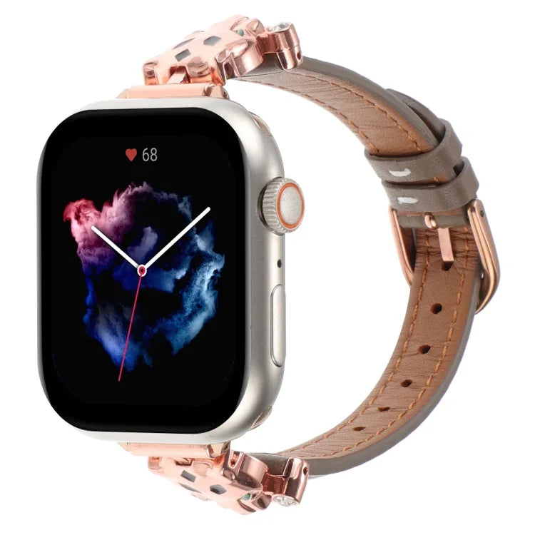 สายรัดนาฬิกาหนังแท้หัวเสือดาว สำหรับ Apple Watch 46 มม. / 49 มม. / 45 มม. / 44 มม. และ Apple Watch 42 มม. / 41 มม. / 40 มม. / 38 มม.