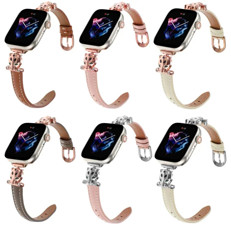 สายรัดนาฬิกาหนังแท้หัวเสือดาว สำหรับ Apple Watch 46 มม. / 49 มม. / 45 มม. / 44 มม. และ Apple Watch 42 มม. / 41 มม. / 40 มม. / 38 มม.
