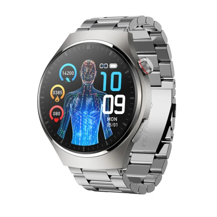 นาฬิกาอัจฉริยะ MT200 หน้าจอ AMOLED 1.43 นิ้ว สายเหล็ก IP67 โทร BT, รองรับ ECG