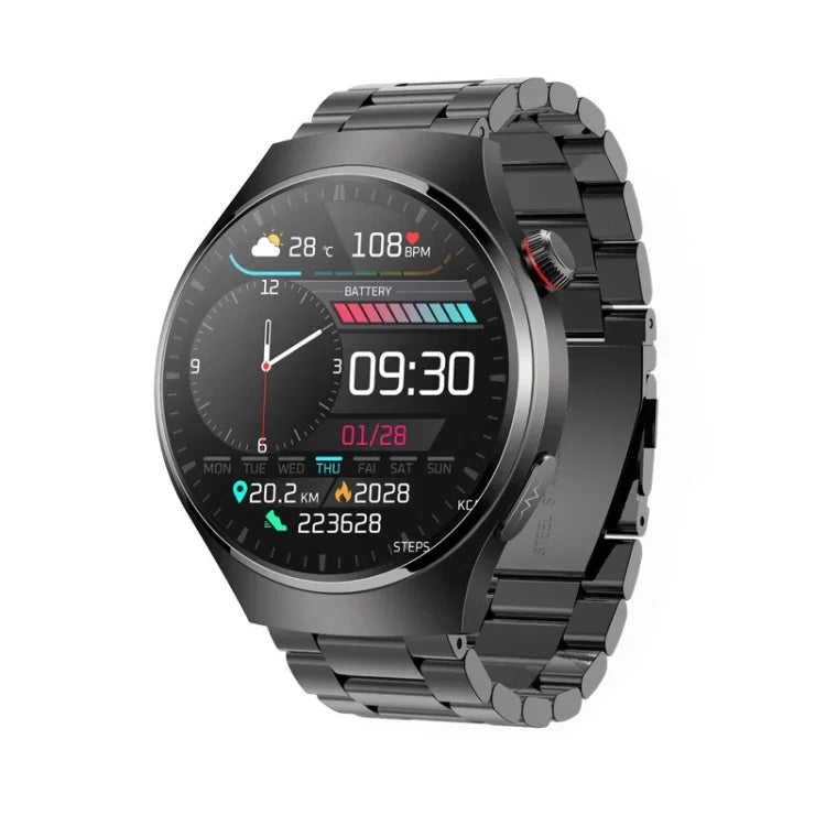 นาฬิกาอัจฉริยะ MT200 หน้าจอ AMOLED 1.43 นิ้ว สายเหล็ก IP67 โทร BT, รองรับ ECG