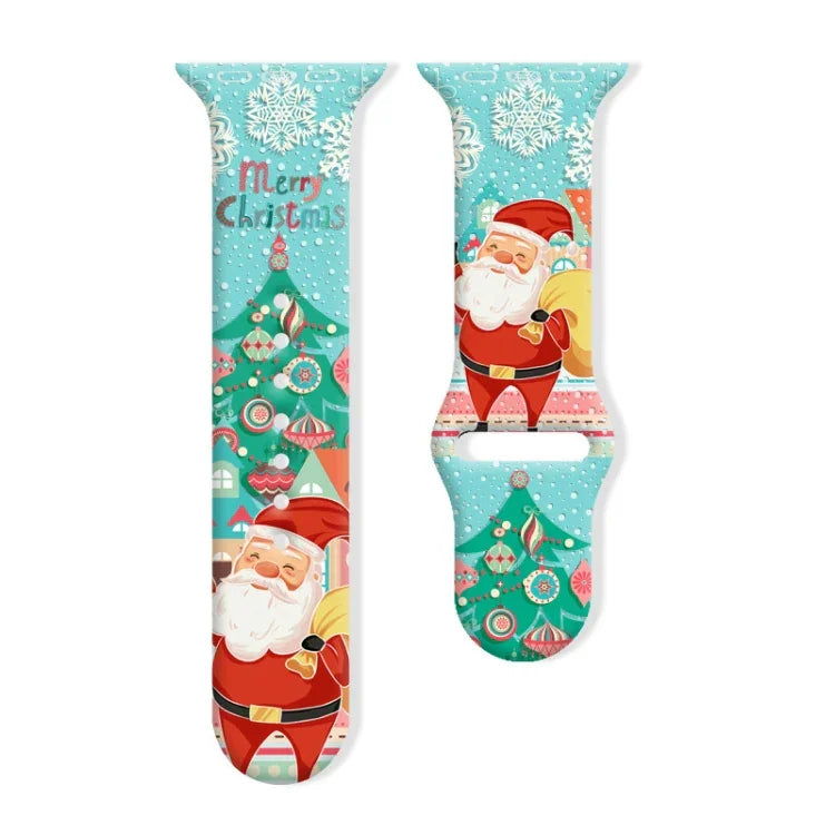 สายรัดนาฬิกาซิลิโคนหัวเข็มขัดกลับลายคริสต์มาส สำหรับ Apple Watch 46 มม. / 49 มม. / 45 มม. / 44 มม. และ Apple Watch 42 มม. / 41 มม. / 40 มม. / 38 มม.