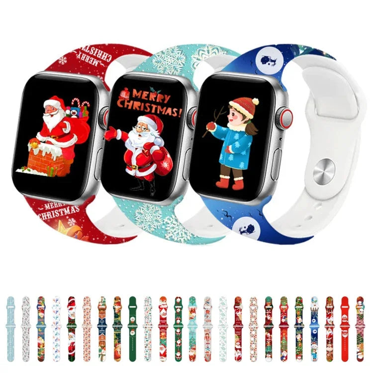 สายรัดนาฬิกาซิลิโคนหัวเข็มขัดกลับลายคริสต์มาส สำหรับ Apple Watch 46 มม. / 49 มม. / 45 มม. / 44 มม. และ Apple Watch 42 มม. / 41 มม. / 40 มม. / 38 มม.