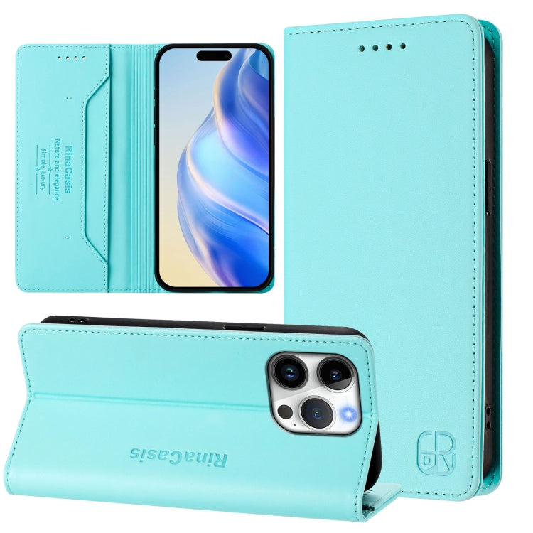 เคสโทรศัพท์หนัง RFID แบบพับสองชั้นพร้อมแม่เหล็กดูด RC01 สำหรับ iPhone 16 Pro, สำหรับ iPhone 16 Plus, สำหรับ iPhone 16, สำหรับ iPhone 15 Pro Max, สำหรับ iPhone 15 Pro, สำหรับ iPhone 15 Plus