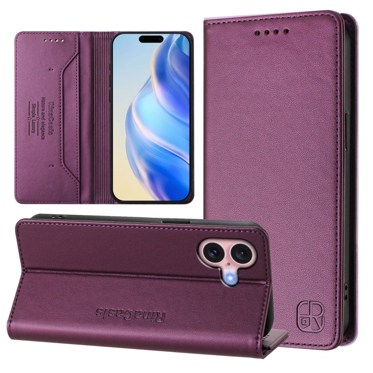 เคสโทรศัพท์หนัง RFID แบบพับสองชั้นพร้อมแม่เหล็กดูด RC01 สำหรับ iPhone 16 Pro, สำหรับ iPhone 16 Plus, สำหรับ iPhone 16, สำหรับ iPhone 15 Pro Max, สำหรับ iPhone 15 Pro, สำหรับ iPhone 15 Plus