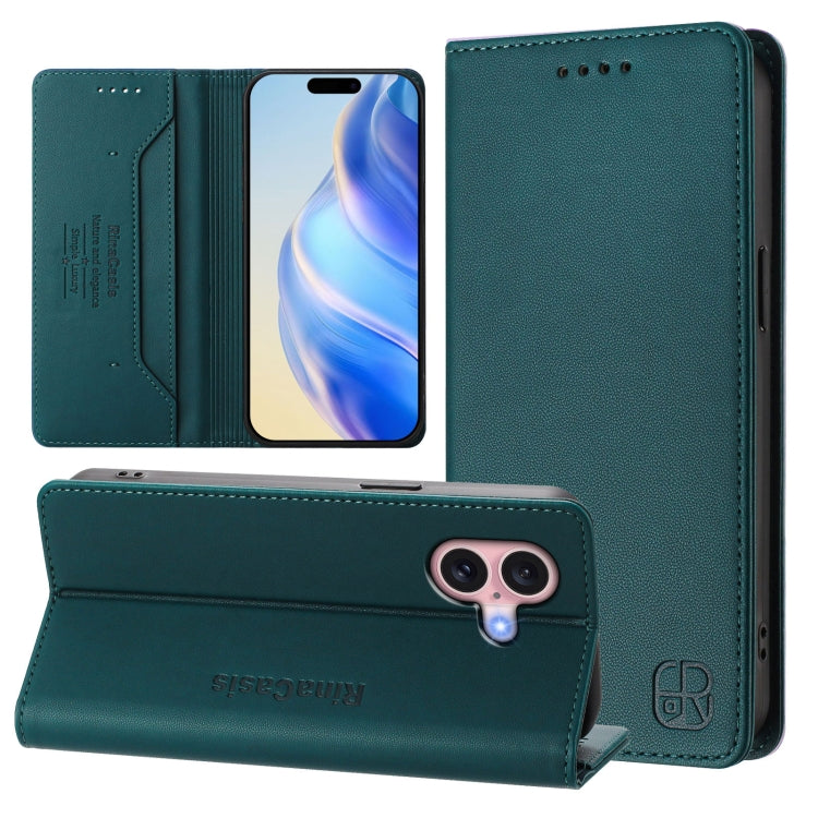เคสโทรศัพท์หนัง RFID แบบพับสองชั้นพร้อมแม่เหล็กดูด RC01 สำหรับ iPhone 16 Pro, สำหรับ iPhone 16 Plus, สำหรับ iPhone 16, สำหรับ iPhone 15 Pro Max, สำหรับ iPhone 15 Pro, สำหรับ iPhone 15 Plus