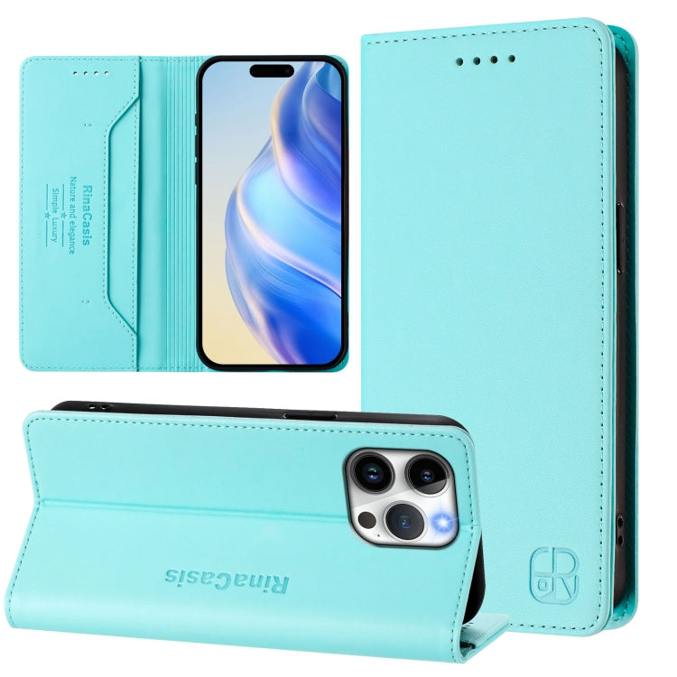 เคสโทรศัพท์หนัง RFID แบบพับสองชั้นพร้อมแม่เหล็กดูด RC01 สำหรับ iPhone 16 Pro, สำหรับ iPhone 16 Plus, สำหรับ iPhone 16, สำหรับ iPhone 15 Pro Max, สำหรับ iPhone 15 Pro, สำหรับ iPhone 15 Plus