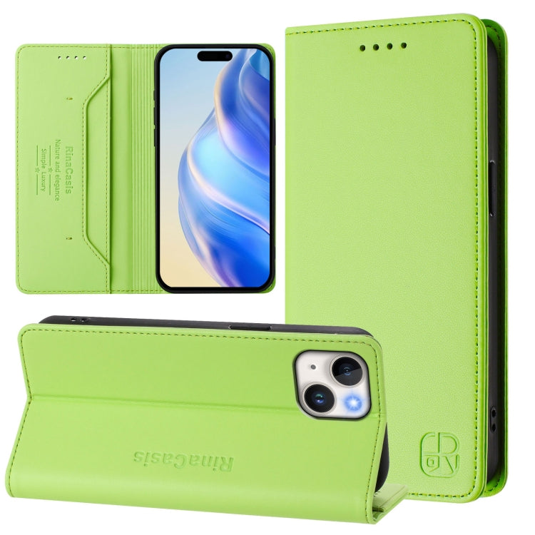 เคสโทรศัพท์หนัง RFID แบบพับสองชั้นพร้อมแม่เหล็กดูด RC01 สำหรับ iPhone 16 Pro, สำหรับ iPhone 16 Plus, สำหรับ iPhone 16, สำหรับ iPhone 15 Pro Max, สำหรับ iPhone 15 Pro, สำหรับ iPhone 15 Plus