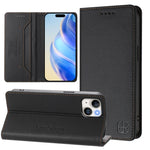 เคสโทรศัพท์หนัง RFID แบบพับสองชั้นพร้อมแม่เหล็กดูด RC01 สำหรับ iPhone 16 Pro, สำหรับ iPhone 16 Plus, สำหรับ iPhone 16, สำหรับ iPhone 15 Pro Max, สำหรับ iPhone 15 Pro, สำหรับ iPhone 15 Plus