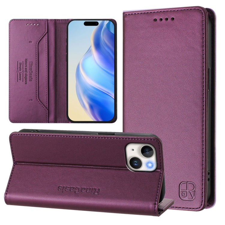 เคสโทรศัพท์หนัง RFID แบบพับสองชั้นพร้อมแม่เหล็กดูด RC01 สำหรับ iPhone 16 Pro, สำหรับ iPhone 16 Plus, สำหรับ iPhone 16, สำหรับ iPhone 15 Pro Max, สำหรับ iPhone 15 Pro, สำหรับ iPhone 15 Plus