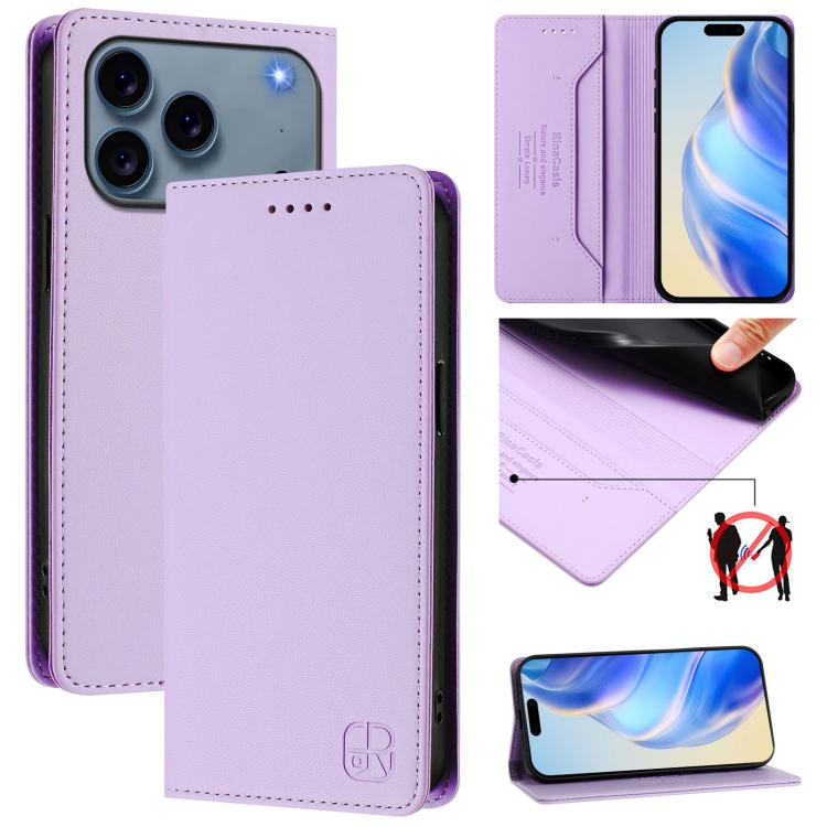 เคสโทรศัพท์หนังดูดแม่เหล็กพับสองชั้น RC01 พร้อม RFID สำหรับ iPhone 17e / 16e, สำหรับ iPhone 17 Pro Max, สำหรับ iPhone 17 Pro, สำหรับ iPhone 17, สำหรับ iPhone Air, สำหรับ iPhone 16 Pro Max