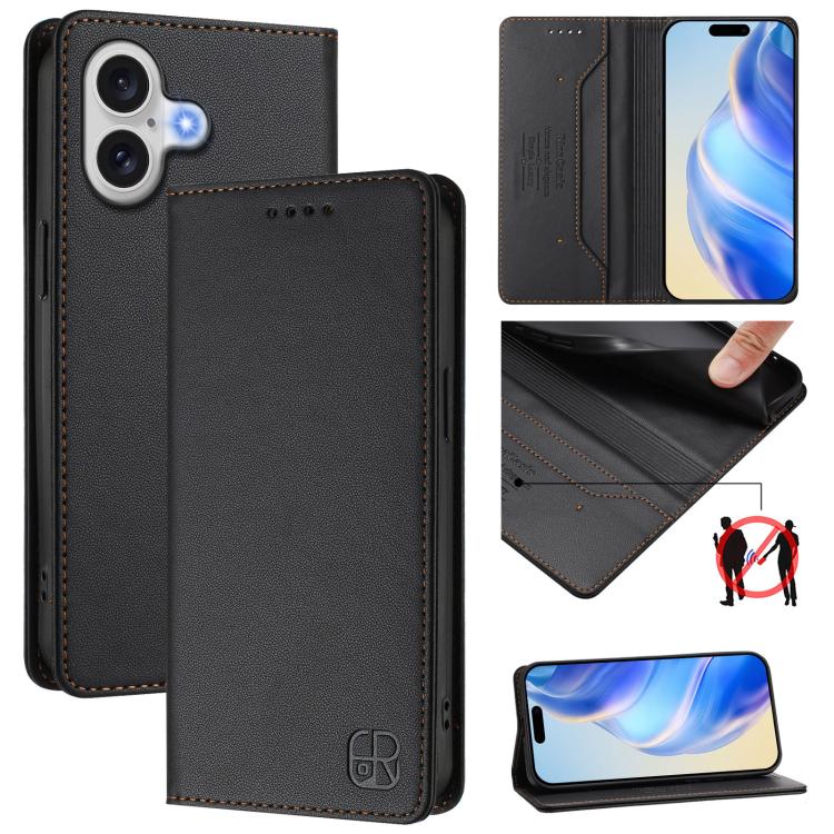 เคสโทรศัพท์หนังดูดแม่เหล็กพับสองชั้น RC01 พร้อม RFID สำหรับ iPhone 17e / 16e, สำหรับ iPhone 17 Pro Max, สำหรับ iPhone 17 Pro, สำหรับ iPhone 17, สำหรับ iPhone Air, สำหรับ iPhone 16 Pro Max