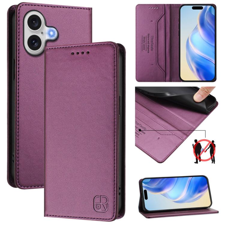เคสโทรศัพท์หนังดูดแม่เหล็กพับสองชั้น RC01 พร้อม RFID สำหรับ iPhone 17e / 16e, สำหรับ iPhone 17 Pro Max, สำหรับ iPhone 17 Pro, สำหรับ iPhone 17, สำหรับ iPhone Air, สำหรับ iPhone 16 Pro Max