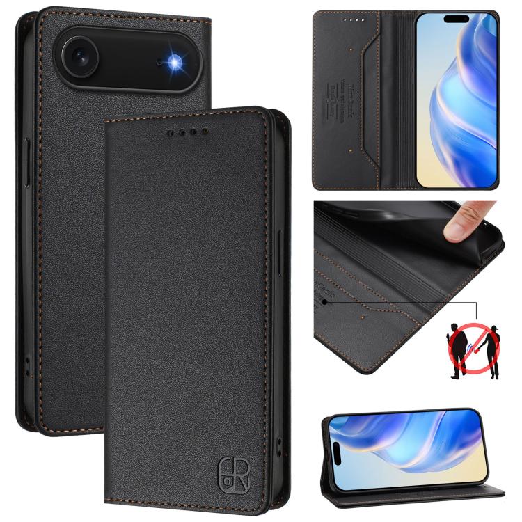 เคสโทรศัพท์หนังดูดแม่เหล็กพับสองชั้น RC01 พร้อม RFID สำหรับ iPhone 17e / 16e, สำหรับ iPhone 17 Pro Max, สำหรับ iPhone 17 Pro, สำหรับ iPhone 17, สำหรับ iPhone Air, สำหรับ iPhone 16 Pro Max