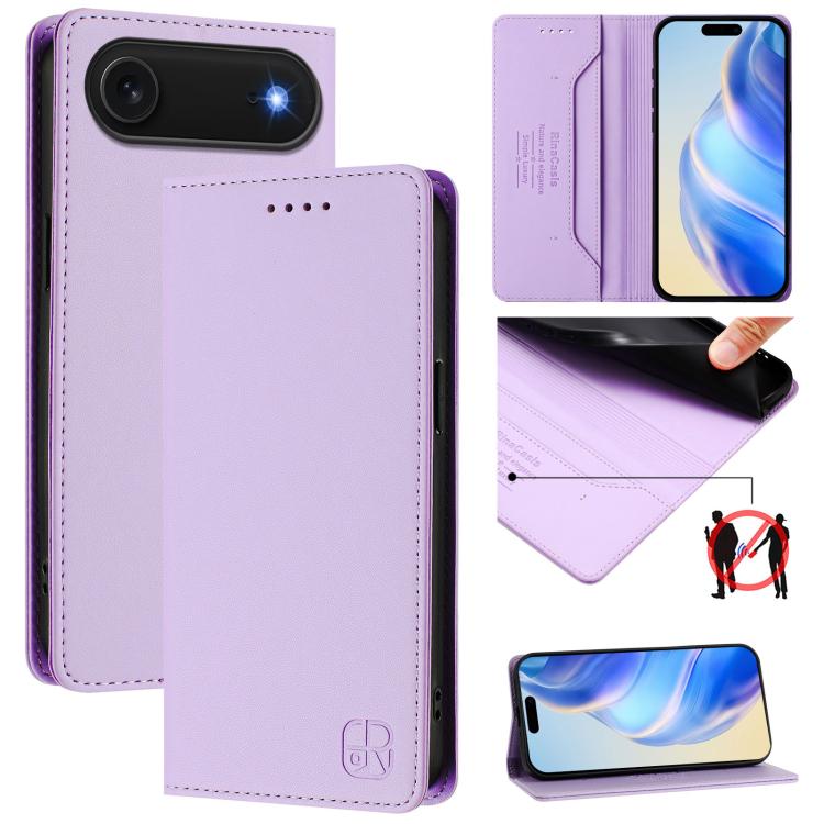 เคสโทรศัพท์หนังดูดแม่เหล็กพับสองชั้น RC01 พร้อม RFID สำหรับ iPhone 17e / 16e, สำหรับ iPhone 17 Pro Max, สำหรับ iPhone 17 Pro, สำหรับ iPhone 17, สำหรับ iPhone Air, สำหรับ iPhone 16 Pro Max