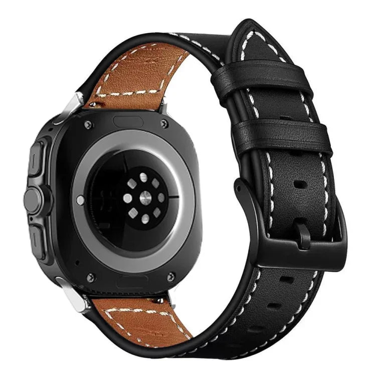 สายรัดนาฬิกาหนังแท้หัวเข็มขัดสีดำ สำหรับ Samsung Galaxy Watch Ultra 47 มม. / Ultra 2025