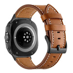 สายรัดนาฬิกาหนังแท้หัวเข็มขัดสีดำ สำหรับ Samsung Galaxy Watch Ultra 47 มม. / Ultra 2025
