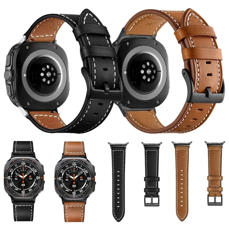 สายรัดนาฬิกาหนังแท้หัวเข็มขัดสีดำ สำหรับ Samsung Galaxy Watch Ultra 47 มม. / Ultra 2025