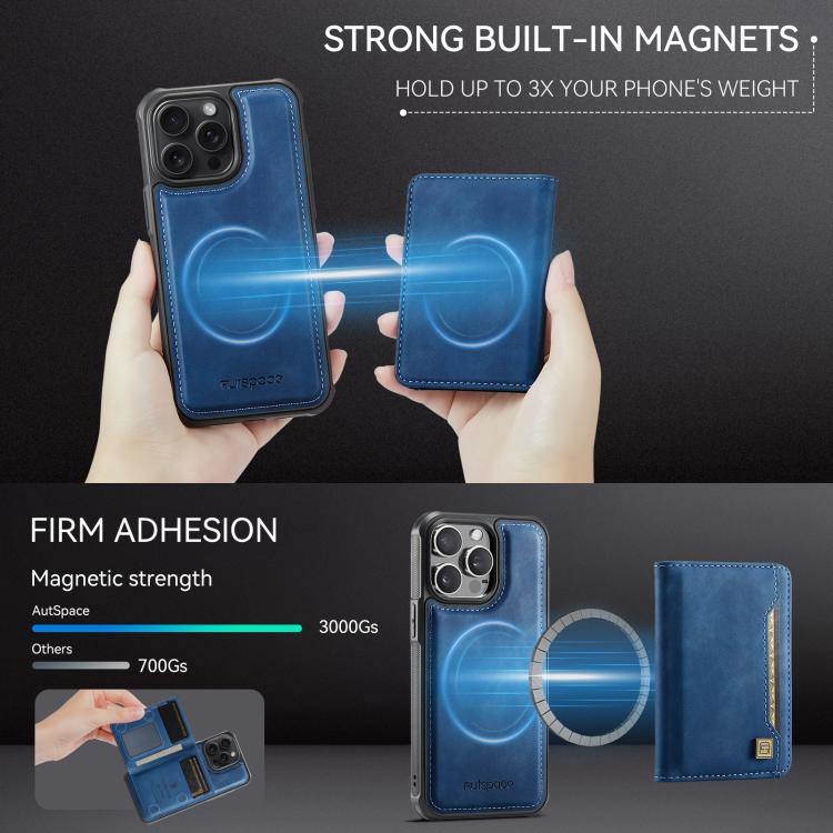 เคสโทรศัพท์กระเป๋าใส่บัตรพับแม่เหล็ก RFID AutSpace A13 MagSafe สำหรับ iPhone 12 Pro Max, สำหรับ iPhone 12 Pro