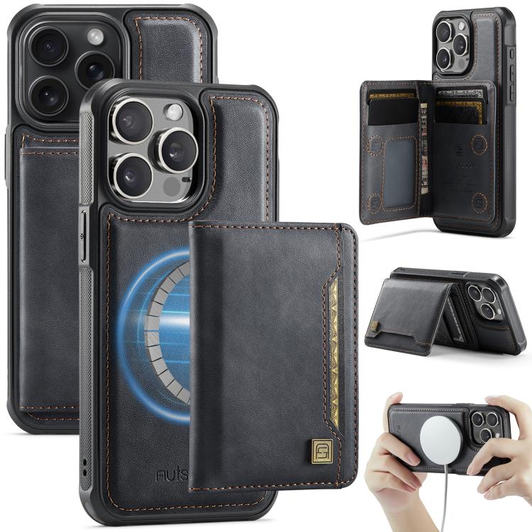 เคสโทรศัพท์กระเป๋าใส่บัตรพับแม่เหล็ก RFID AutSpace A13 MagSafe สำหรับ iPhone 12 Pro Max, สำหรับ iPhone 12 Pro