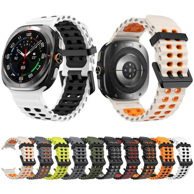 สายรัดนาฬิกาซิลิโคนรูคู่สองแถวสองสี Ocean สำหรับ Samsung Galaxy Watch Ultra 47 มม. / Ultra 2025