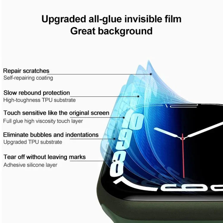 ฟิล์มป้องกันหน้าจอนาฬิกาแบบไฮโดรเจลนุ่มพร้อมตัวระบุตำแหน่ง สำหรับ Apple Watch Series 6 / 5 / 4 / SE 44 มม., Series 6 / 5 / 4 / SE 40 มม., Series 11 / 10 46 มม., Series 11 / 10 42 มม., Apple Watch Ultra 3 / 2 / 1 49...
