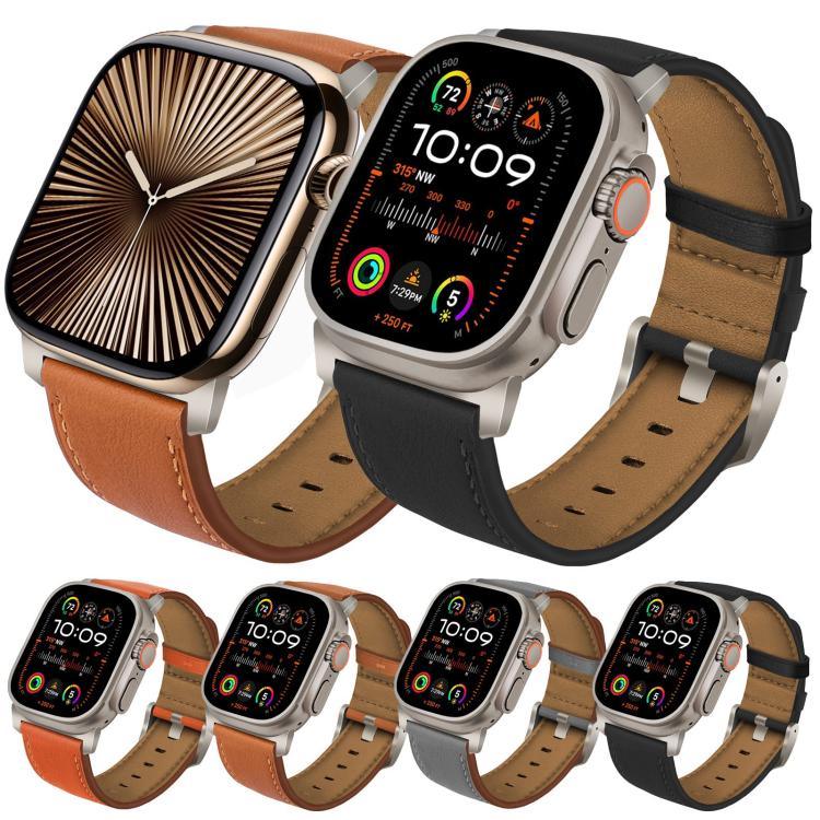 สายรัดนาฬิกาหนังแท้ Nappa หัวเข็มขัดไทเทเนียม สำหรับ Apple Watch 46 มม. / 49 มม. / 45 มม. / 44 มม.