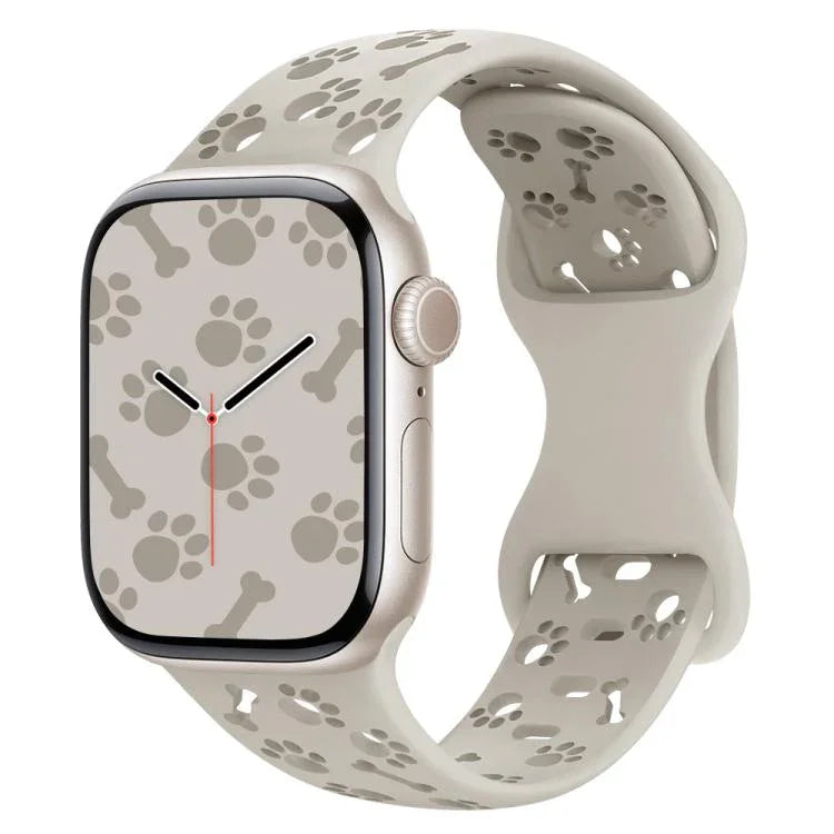 สายรัดนาฬิกาซิลิโคนหัวเข็มขัดผีเสื้อรูปกระดูกอุ้งเท้าสุนัข สำหรับ Apple Watch 46 มม. / 49 มม. / 45 มม. / 44 มม. และ Apple Watch 42 มม. / 41 มม. / 40 มม. / 38 มม.