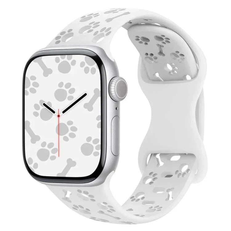 สายรัดนาฬิกาซิลิโคนหัวเข็มขัดผีเสื้อรูปกระดูกอุ้งเท้าสุนัข สำหรับ Apple Watch 46 มม. / 49 มม. / 45 มม. / 44 มม. และ Apple Watch 42 มม. / 41 มม. / 40 มม. / 38 มม.