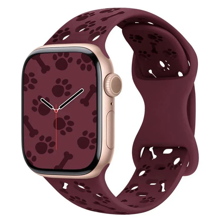 สายรัดนาฬิกาซิลิโคนหัวเข็มขัดผีเสื้อรูปกระดูกอุ้งเท้าสุนัข สำหรับ Apple Watch 46 มม. / 49 มม. / 45 มม. / 44 มม. และ Apple Watch 42 มม. / 41 มม. / 40 มม. / 38 มม.