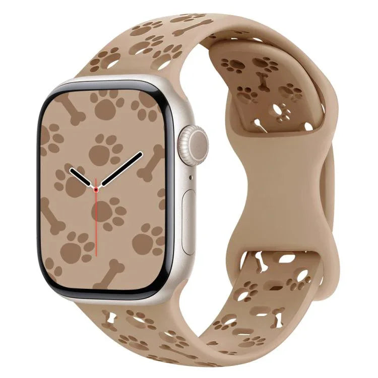 สายรัดนาฬิกาซิลิโคนหัวเข็มขัดผีเสื้อรูปกระดูกอุ้งเท้าสุนัข สำหรับ Apple Watch 46 มม. / 49 มม. / 45 มม. / 44 มม. และ Apple Watch 42 มม. / 41 มม. / 40 มม. / 38 มม.
