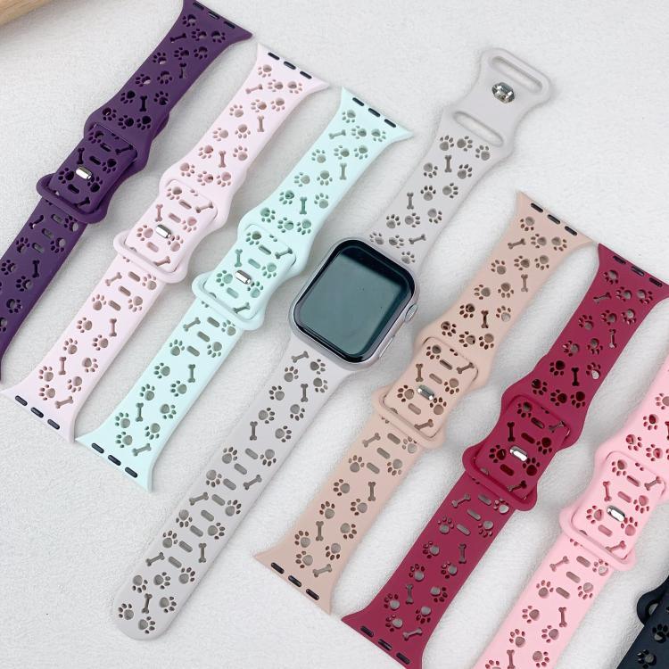 สายรัดนาฬิกาซิลิโคนหัวเข็มขัดผีเสื้อรูปกระดูกอุ้งเท้าสุนัข สำหรับ Apple Watch 46 มม. / 49 มม. / 45 มม. / 44 มม. และ Apple Watch 42 มม. / 41 มม. / 40 มม. / 38 มม.