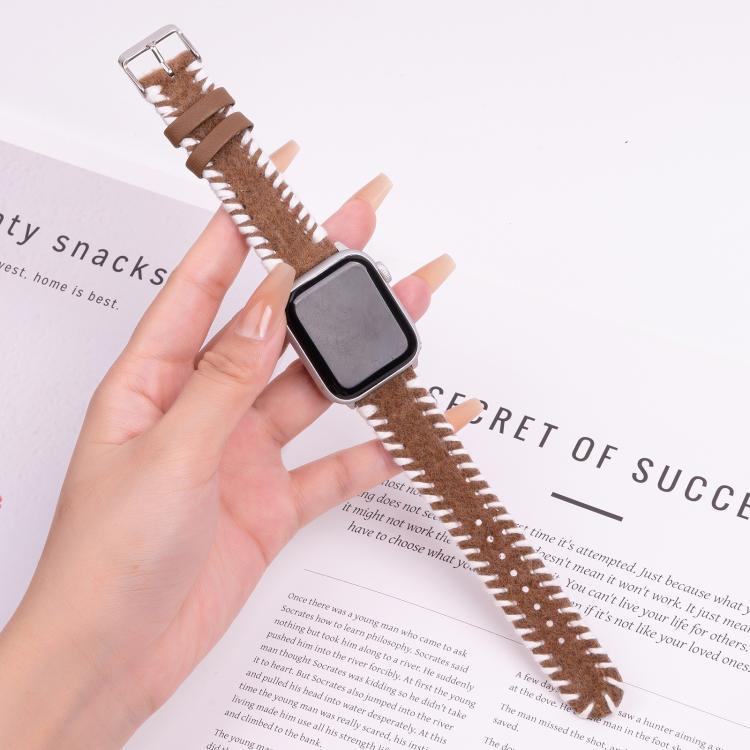 สายรัดนาฬิกาหนังแท้วูลเย็บย้อนยุค สำหรับ Apple Watch 46mm / 49mm / 45mm / 44mm, สำหรับ Apple Watch 42mm / 41mm / 40mm / 38mm