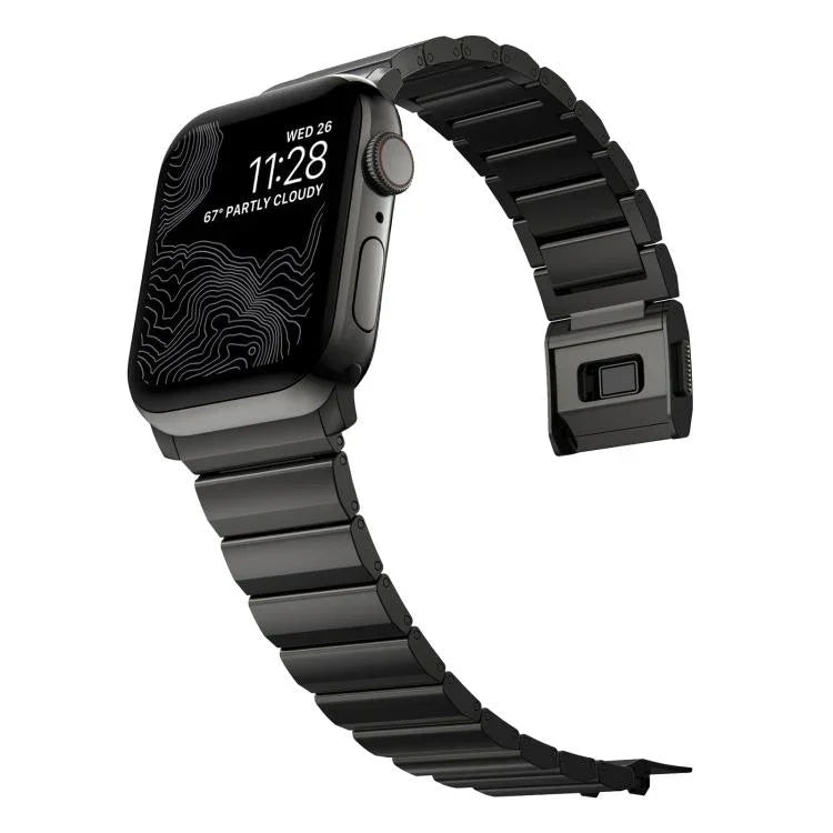 สายรัดนาฬิกาสแตนเลสสตีลแบบหัวเข็มขัดนอร์แมนและลูกปัดเดียว สำหรับ Apple Watch 46mm / 49mm / 45mm / 44mm