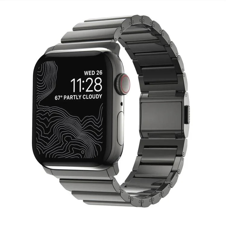 สายรัดนาฬิกาสแตนเลสสตีลแบบหัวเข็มขัดนอร์แมนและลูกปัดเดียว สำหรับ Apple Watch 46mm / 49mm / 45mm / 44mm