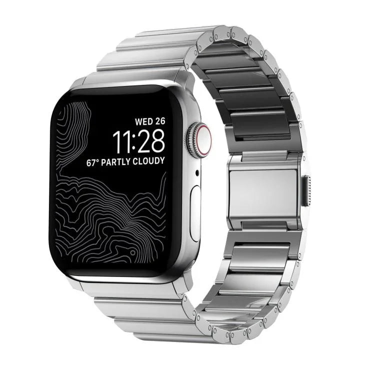 สายรัดนาฬิกาสแตนเลสสตีลแบบหัวเข็มขัดนอร์แมนและลูกปัดเดียว สำหรับ Apple Watch 46mm / 49mm / 45mm / 44mm