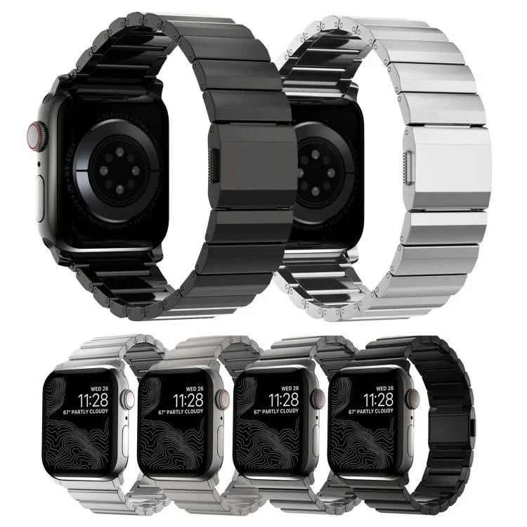 สายรัดนาฬิกาสแตนเลสสตีลแบบหัวเข็มขัดนอร์แมนและลูกปัดเดียว สำหรับ Apple Watch 46mm / 49mm / 45mm / 44mm