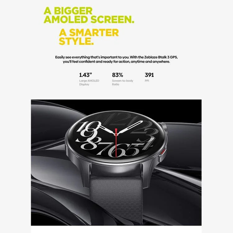 Zeblaze Btalk 3 GPS หน้าจอ AMOLED HD ขนาด 1.43 นิ้ว นาฬิกาอัจฉริยะเพื่อสุขภาพและฟิตเนส รองรับการโทรผ่านบลูทูธ