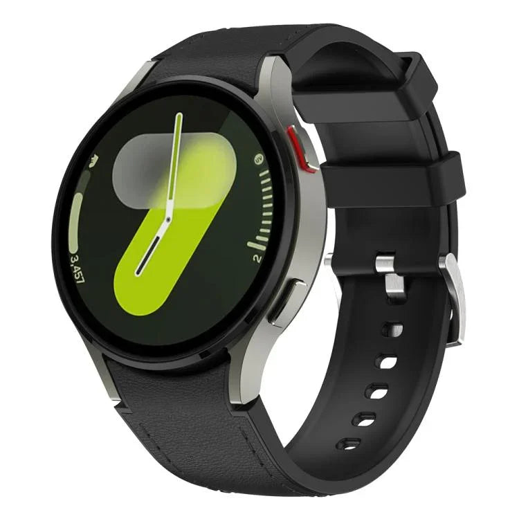 สายซิลิโคนหนังแท้หัวเข็มขัดเงิน สำหรับ Samsung Galaxy Watch 7 / 6 / 5 / 4