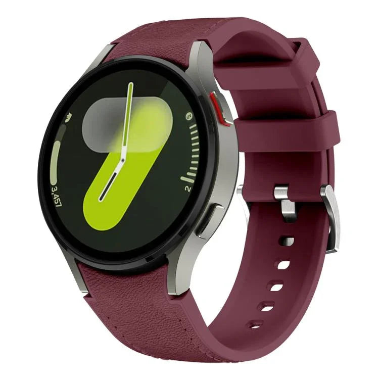 สายซิลิโคนหนังแท้หัวเข็มขัดเงิน สำหรับ Samsung Galaxy Watch 7 / 6 / 5 / 4