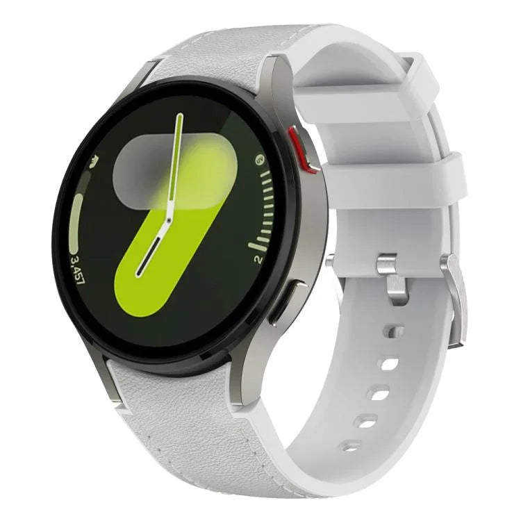สายซิลิโคนหนังแท้หัวเข็มขัดเงิน สำหรับ Samsung Galaxy Watch 7 / 6 / 5 / 4