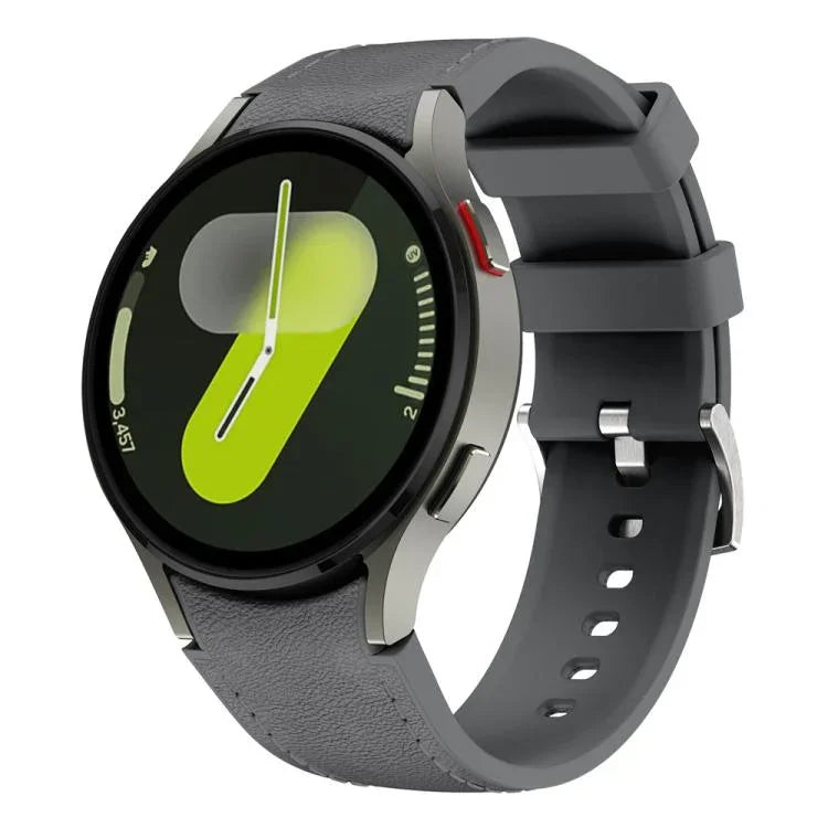 สายซิลิโคนหนังแท้หัวเข็มขัดเงิน สำหรับ Samsung Galaxy Watch 7 / 6 / 5 / 4