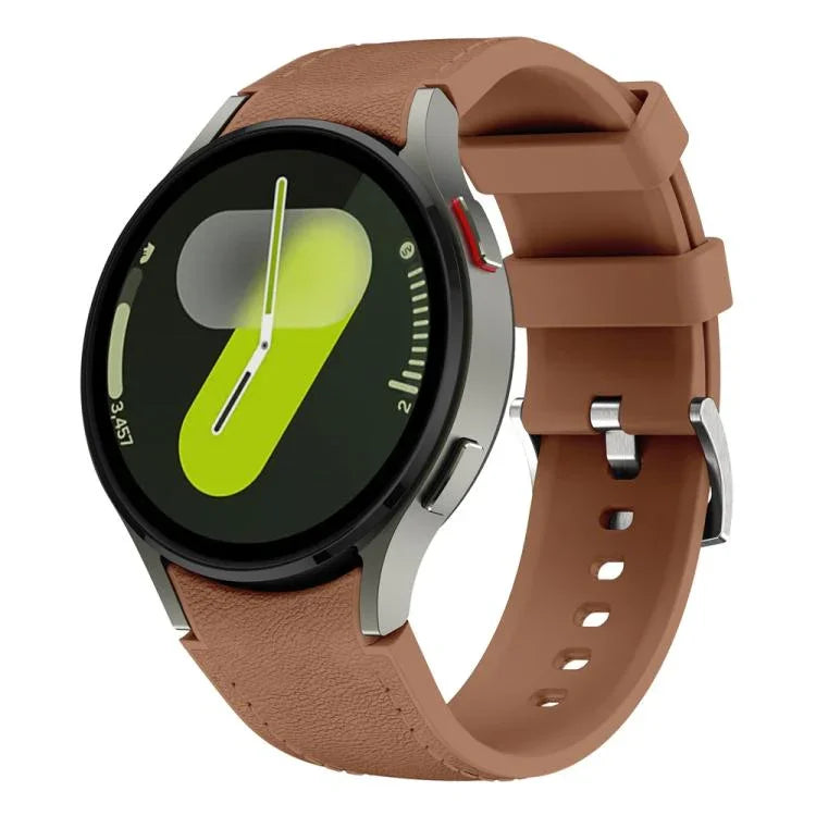 สายซิลิโคนหนังแท้หัวเข็มขัดเงิน สำหรับ Samsung Galaxy Watch 7 / 6 / 5 / 4