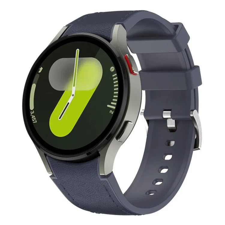 สายซิลิโคนหนังแท้หัวเข็มขัดเงิน สำหรับ Samsung Galaxy Watch 7 / 6 / 5 / 4