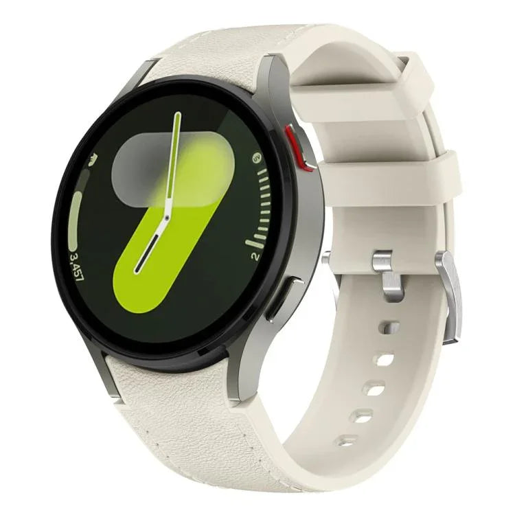สายซิลิโคนหนังแท้หัวเข็มขัดเงิน สำหรับ Samsung Galaxy Watch 7 / 6 / 5 / 4