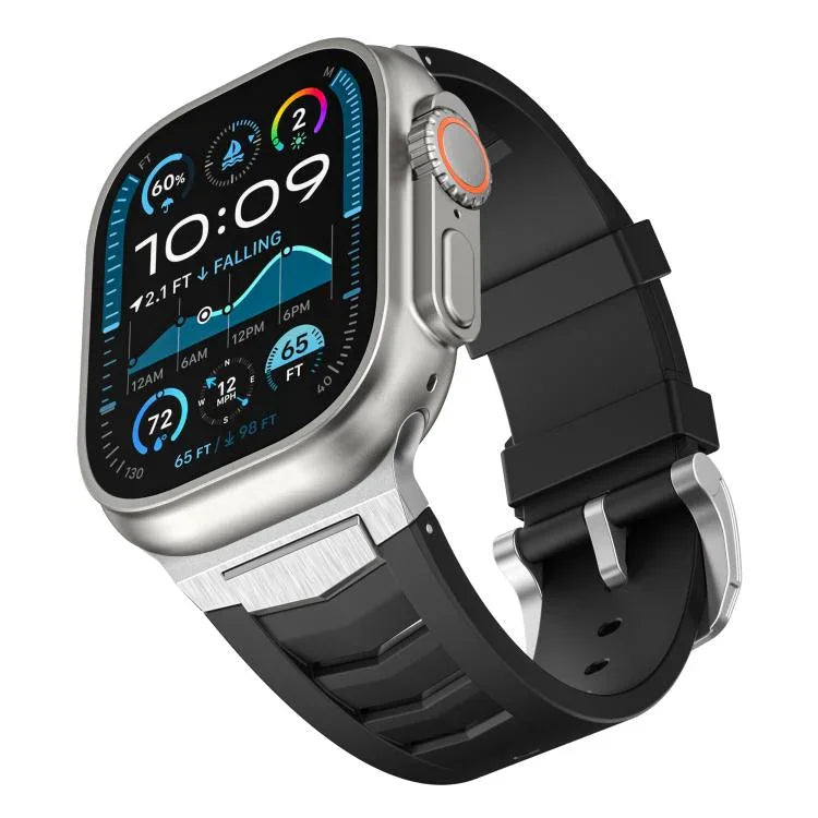สายรัดนาฬิกายางฟลูออโรแบบหัวเข็มขัดสแตนเลสสตีล สำหรับ Apple Watch Ultra / Ultra 2 49mm