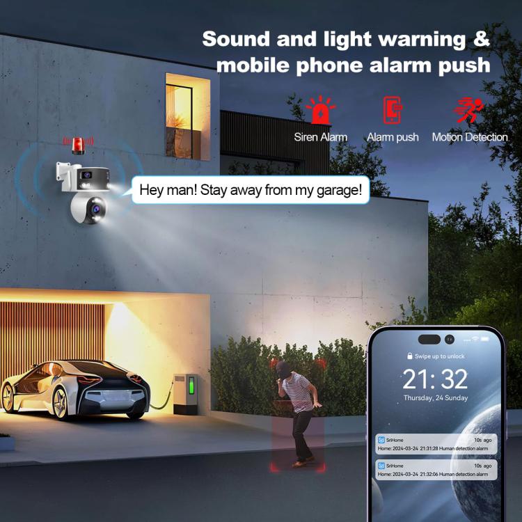 กล้องโดม PTZ มุมกว้างพิเศษหลายเลนส์ 8MP HD SriHome SH055B, SH055B