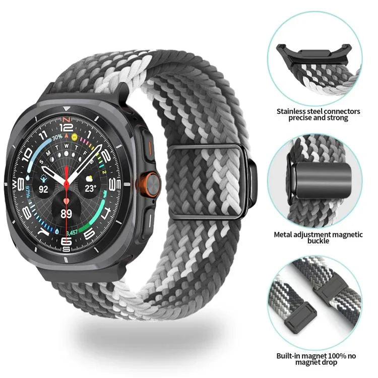 สายรัดนาฬิกา Kalebol แบบถักพร้อมหัวเข็มขัดแม่เหล็กสีดำ สำหรับ Samsung Galaxy Watch Ultra 47มม. / Ultra 2025